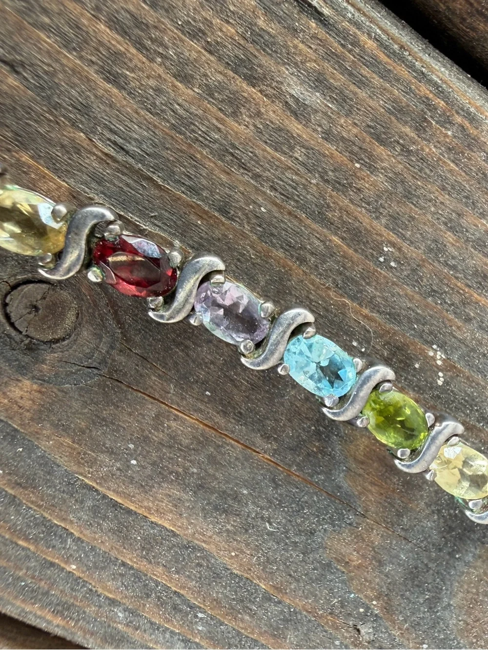 Multicolor Color Tennis Bracelet Sterling Silver Vintage 7”